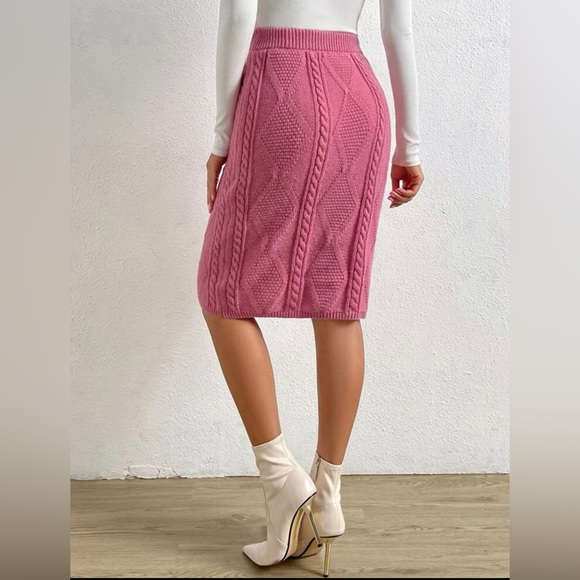 Pink Solid Cable Knit Skirt - Picture 3 of 3